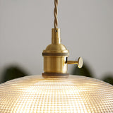Modern Spiral Ribbed Glass Ceiling Pendant Light with Polished Brass Accents