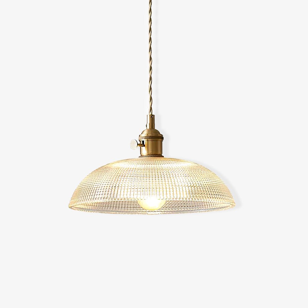 Modern Spiral Ribbed Glass Ceiling Pendant Light with Polished Brass Accents