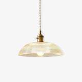 Modern Spiral Ribbed Glass Ceiling Pendant Light with Polished Brass Accents