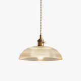 Modern Spiral Ribbed Glass Ceiling Pendant Light with Polished Brass Accents