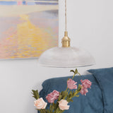 Modern Spiral Ribbed Glass Ceiling Pendant Light with Polished Brass Accents
