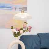 Modern Spiral Ribbed Glass Ceiling Pendant Light with Polished Brass Accents
