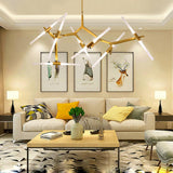 Modern Sputnik Chandelier 14 Light Industrial Drone Pendant Lighting Brass Finish