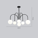 Modern Sputnik Chandelier with Milky White Ball Glass Shades and Curved Linear Gold or Black Frame