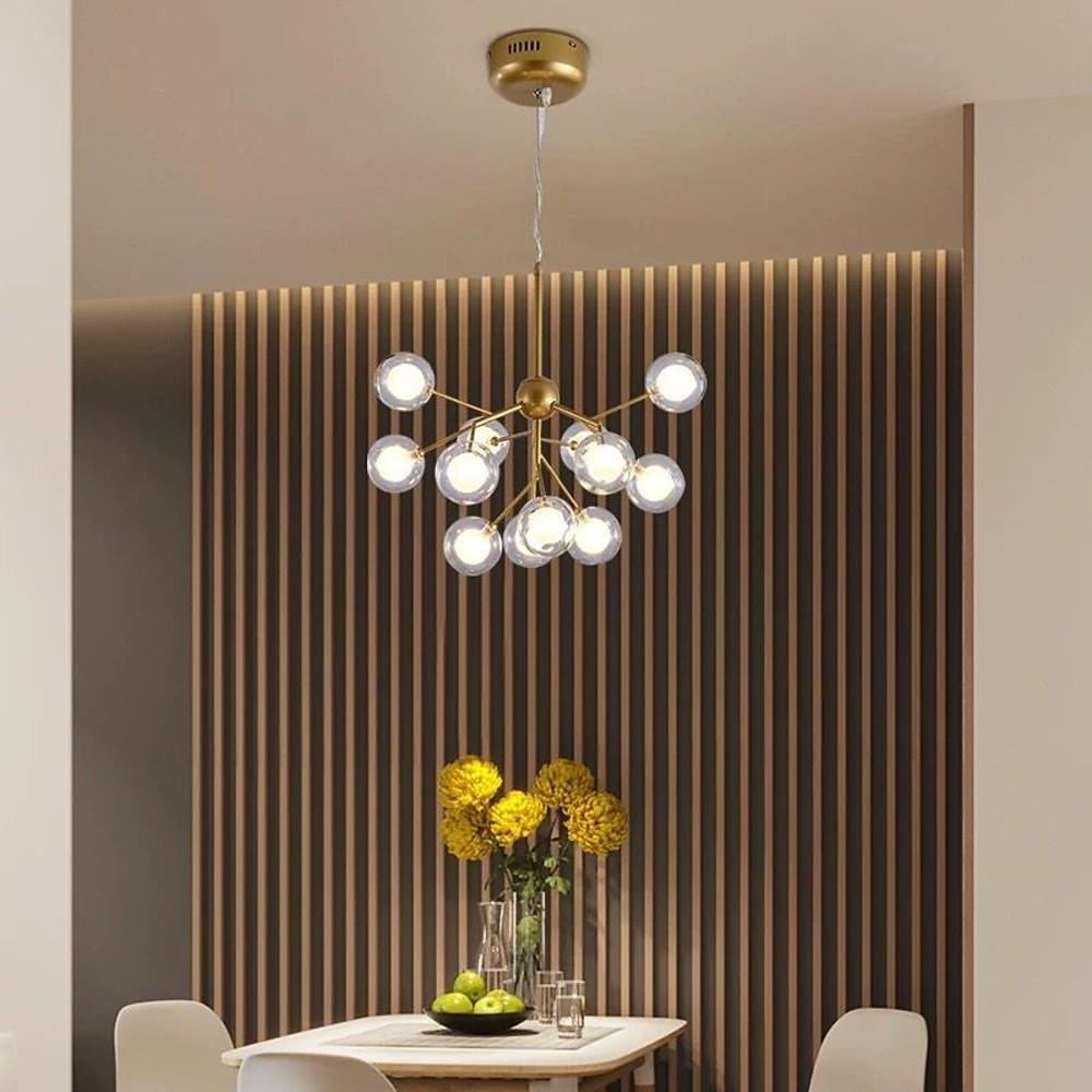 Modern Sputnik Cluster LED Chandelier 12 Light Glass Globe Pendant for Dining Room