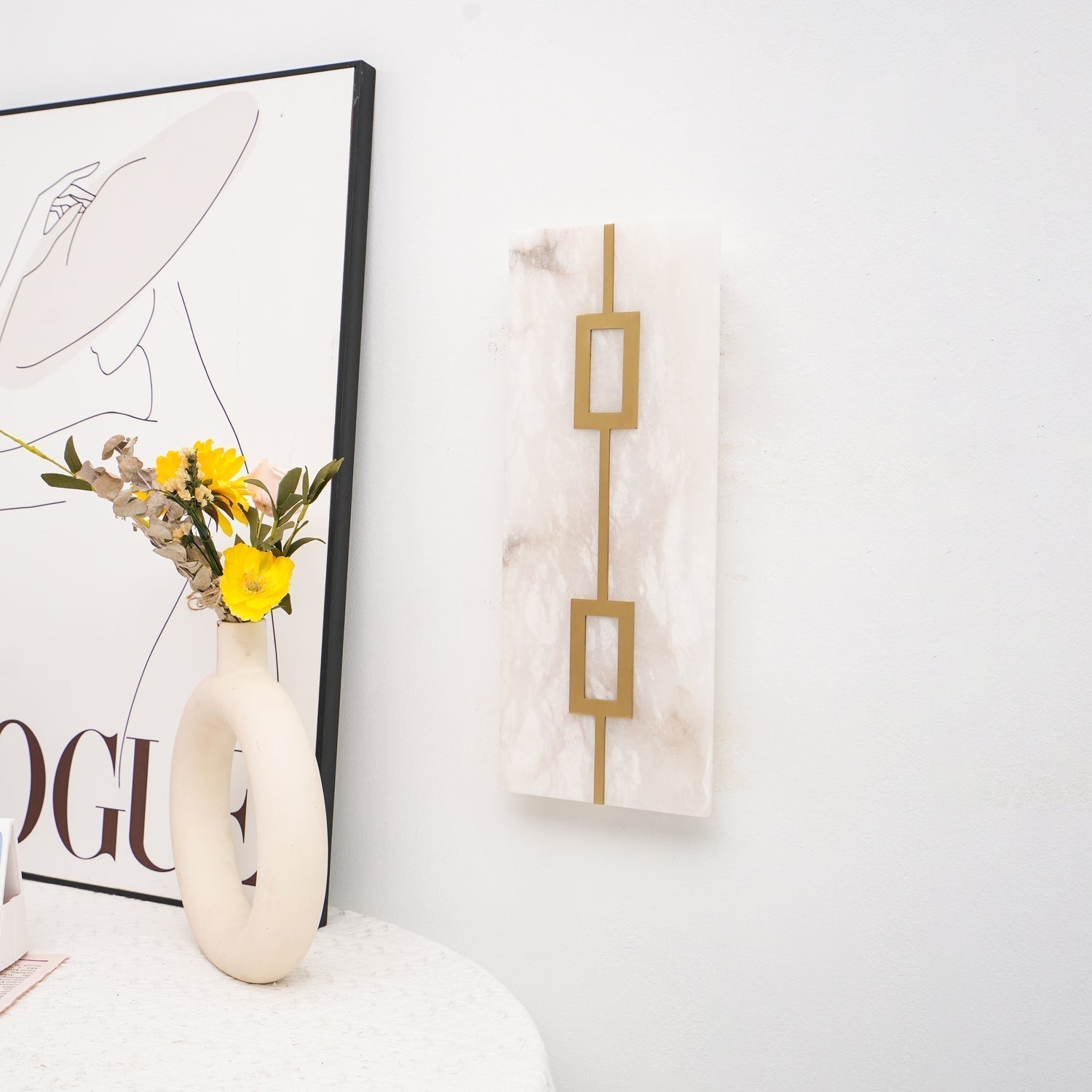 Modern Square Alabaster Wall Sconce with Brass Frame for Luxury Indoor Lighting