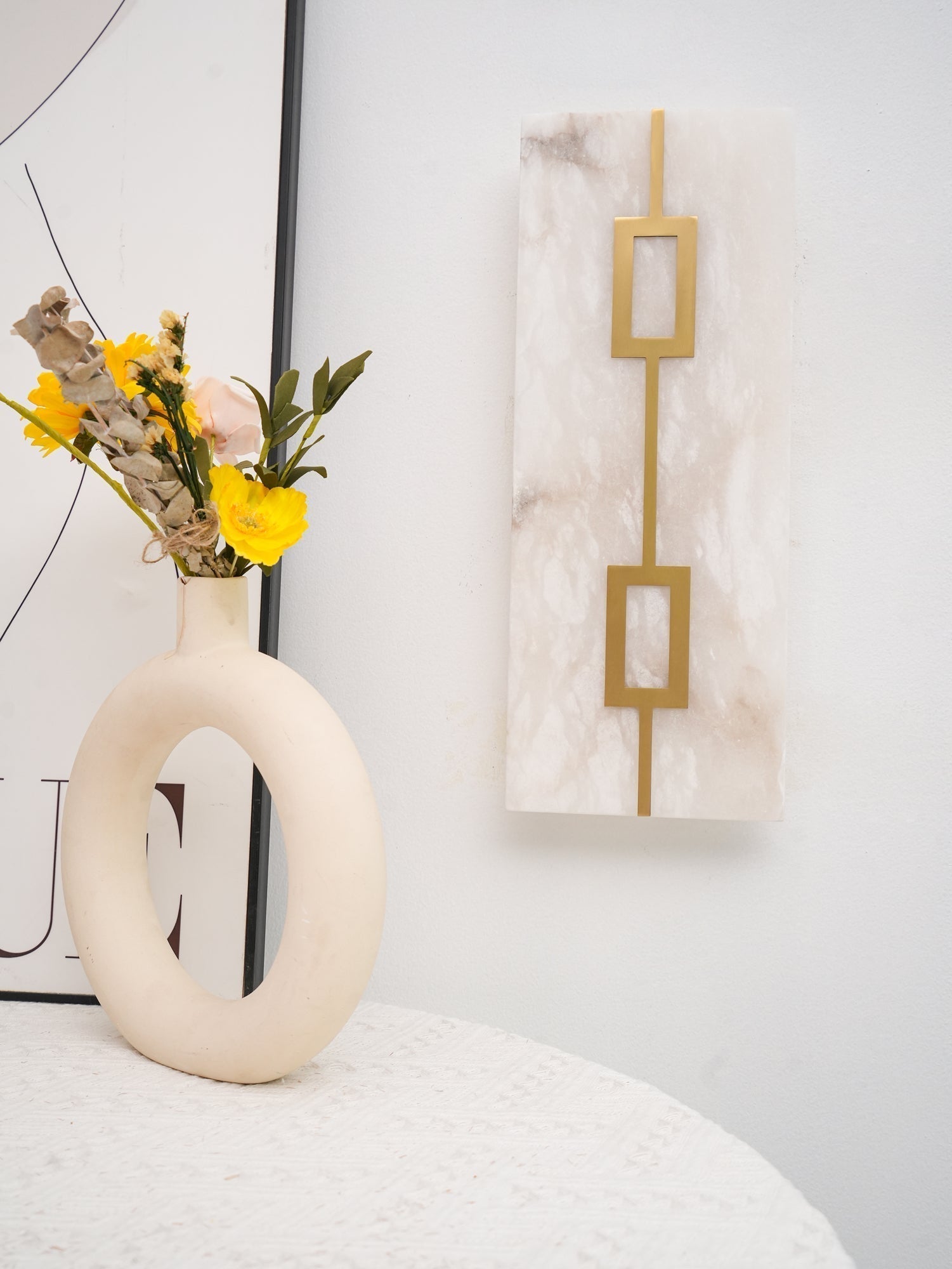 Modern Square Alabaster Wall Sconce with Brass Frame for Luxury Indoor Lighting