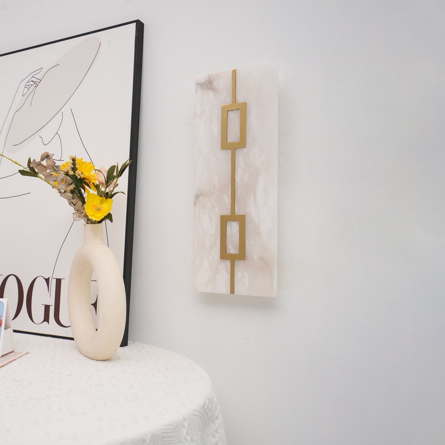 Modern Square Alabaster Wall Sconce with Brass Frame for Luxury Indoor Lighting