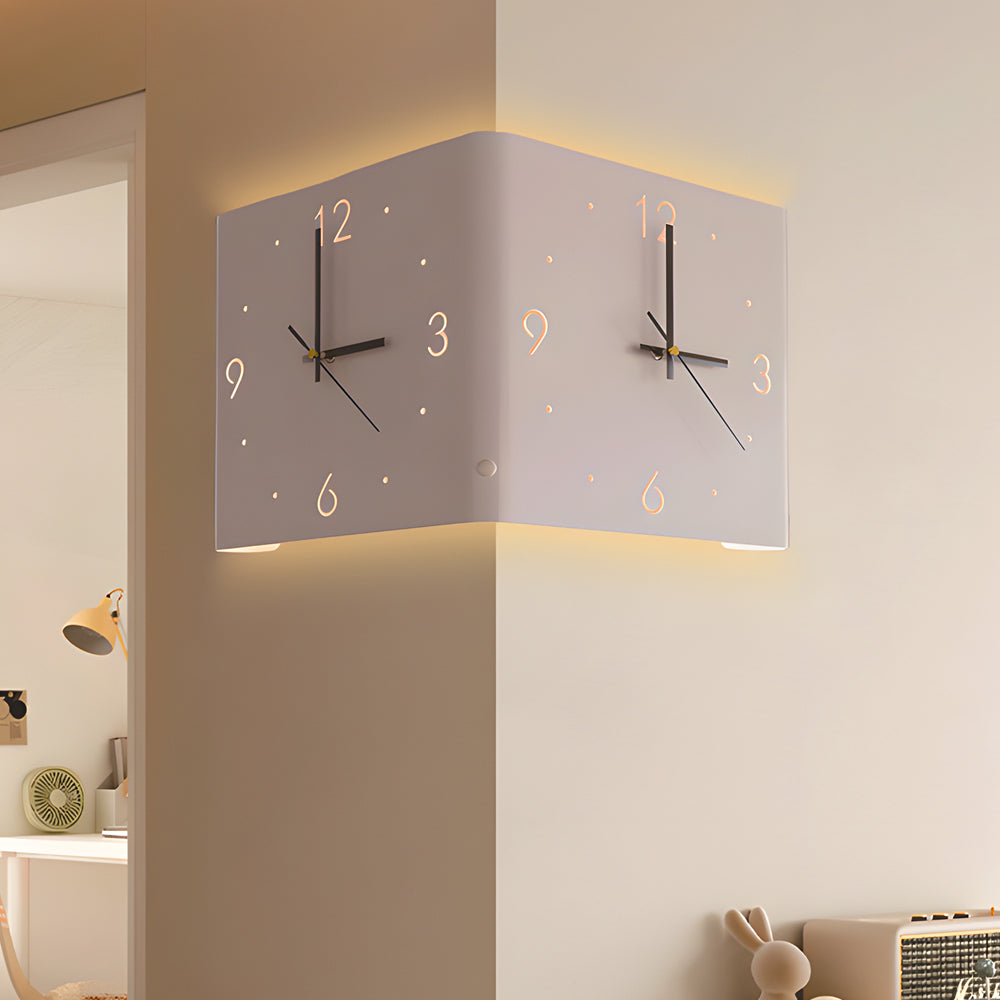Modern Square Backlit LED Corner Wall Clock Silent Metal Motion Sensor Decor