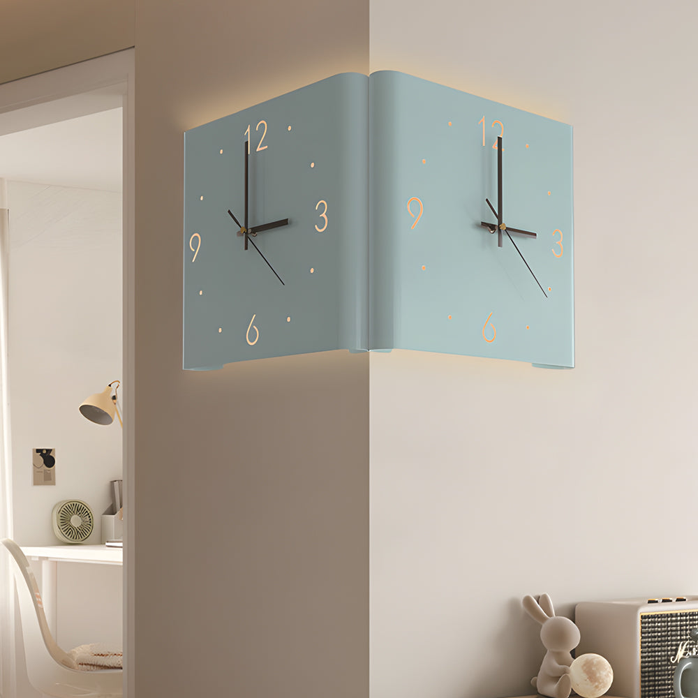 Modern Square Backlit LED Corner Wall Clock Silent Metal Motion Sensor Decor
