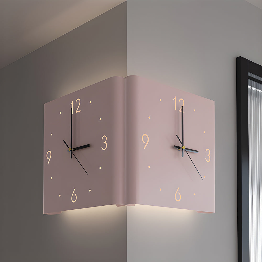Modern Square Backlit LED Corner Wall Clock Silent Metal Motion Sensor Decor