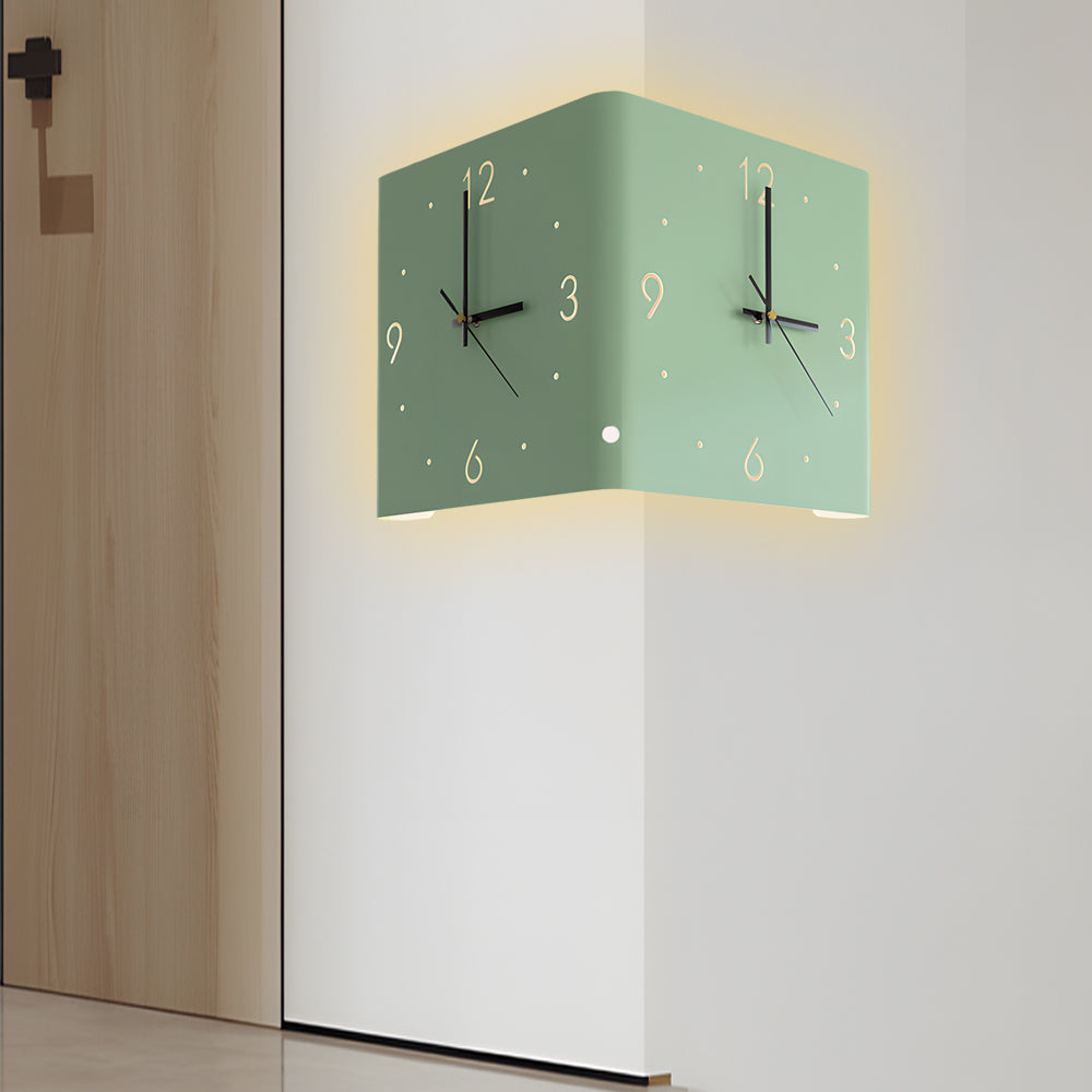 Modern Square Backlit LED Corner Wall Clock Silent Metal Motion Sensor Decor