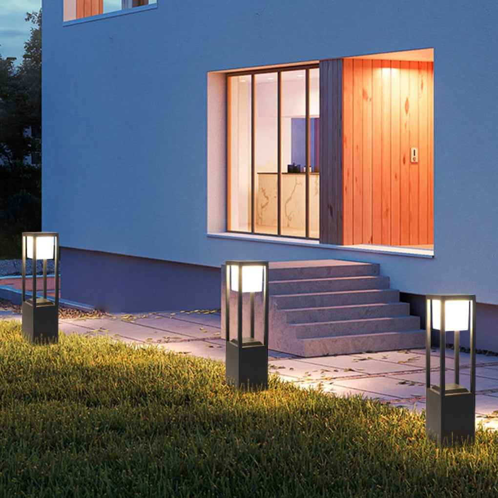 Modern Square Black Aluminum Solar Powered Pathway Lights Waterproof Outdoor LED Garden Lawn Lamp