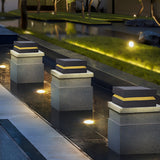 Modern Square Black Solar Powered LED Post Cap Light Waterproof Exterior Pillar Lamp