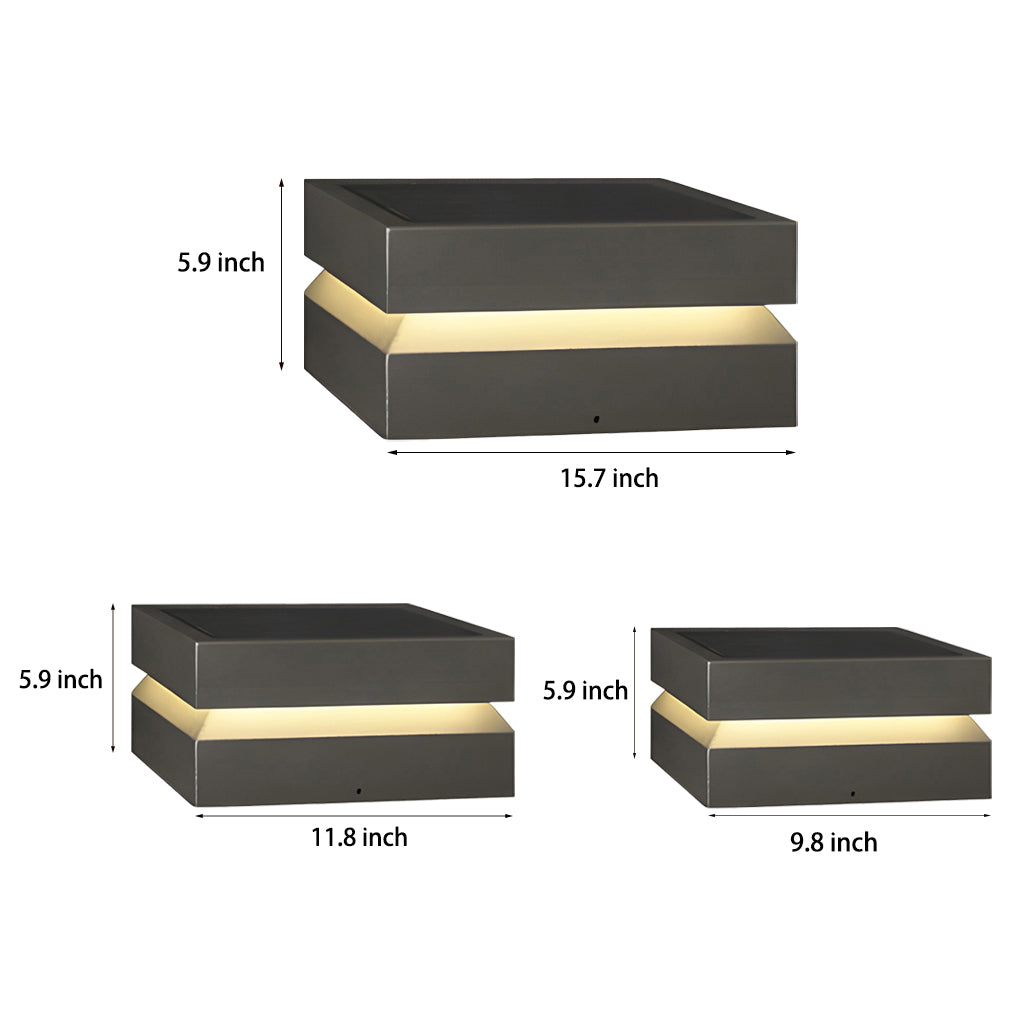 Modern Square Black Solar Powered LED Post Cap Light Waterproof Exterior Pillar Lamp