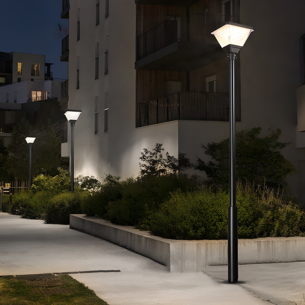 Modern Square Black Solar Powered LED Post Light for Garden Pathway and Residential Areas