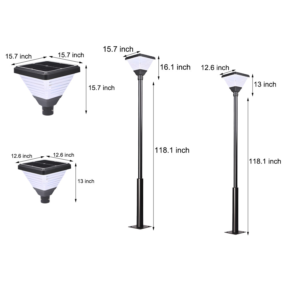 Modern Square Black Solar Powered LED Post Light for Garden Pathway and Residential Areas