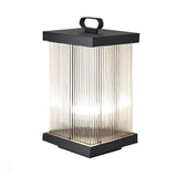 Modern Square Black Waterproof Outdoor Lantern with Striped Glass for Landscape Garden and Path Lighting
