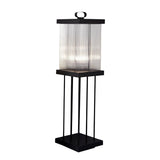 Modern Square Black Waterproof Outdoor Lantern with Striped Glass for Landscape Garden and Path Lighting