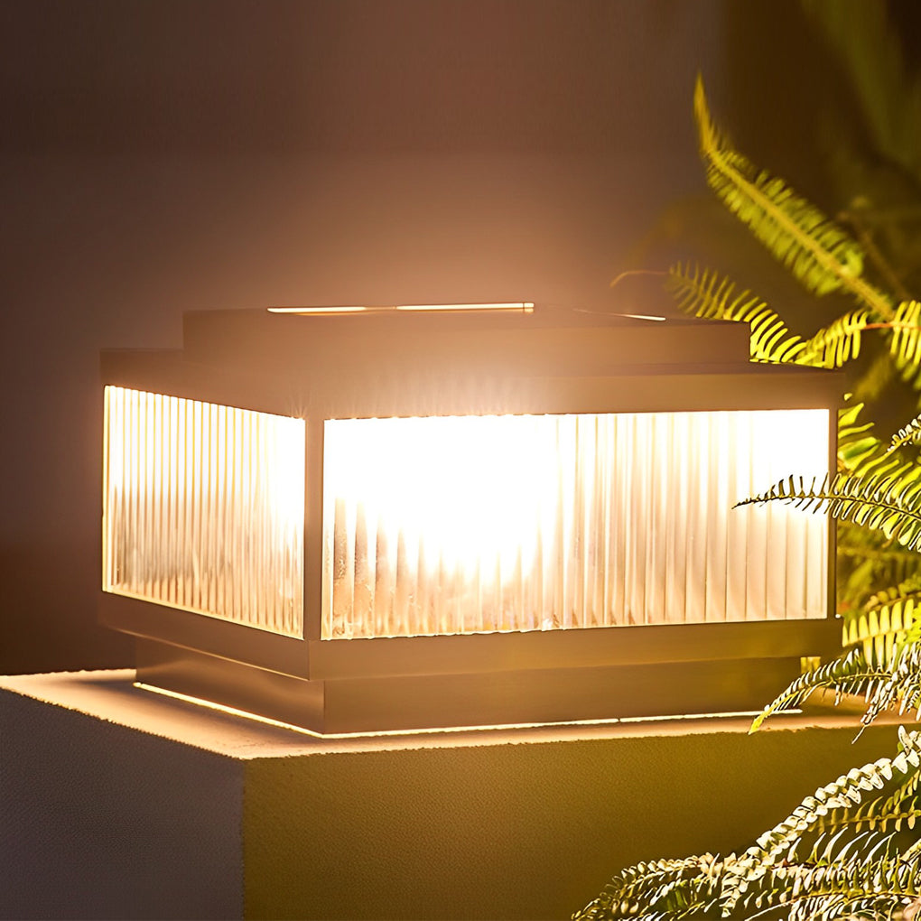 Modern Square Bronze Solar Fence Post Lights Waterproof Outdoor Garden Deck Cap Lighting with Remote