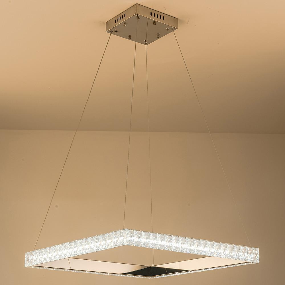 Modern Square Crystal LED Chandelier Electroplated Metal Pendant Light Fixture for Living Room