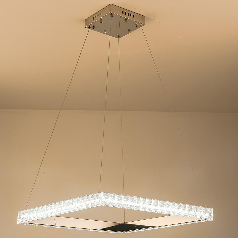 Modern Square Crystal LED Chandelier Electroplated Metal Pendant Light Fixture for Living Room