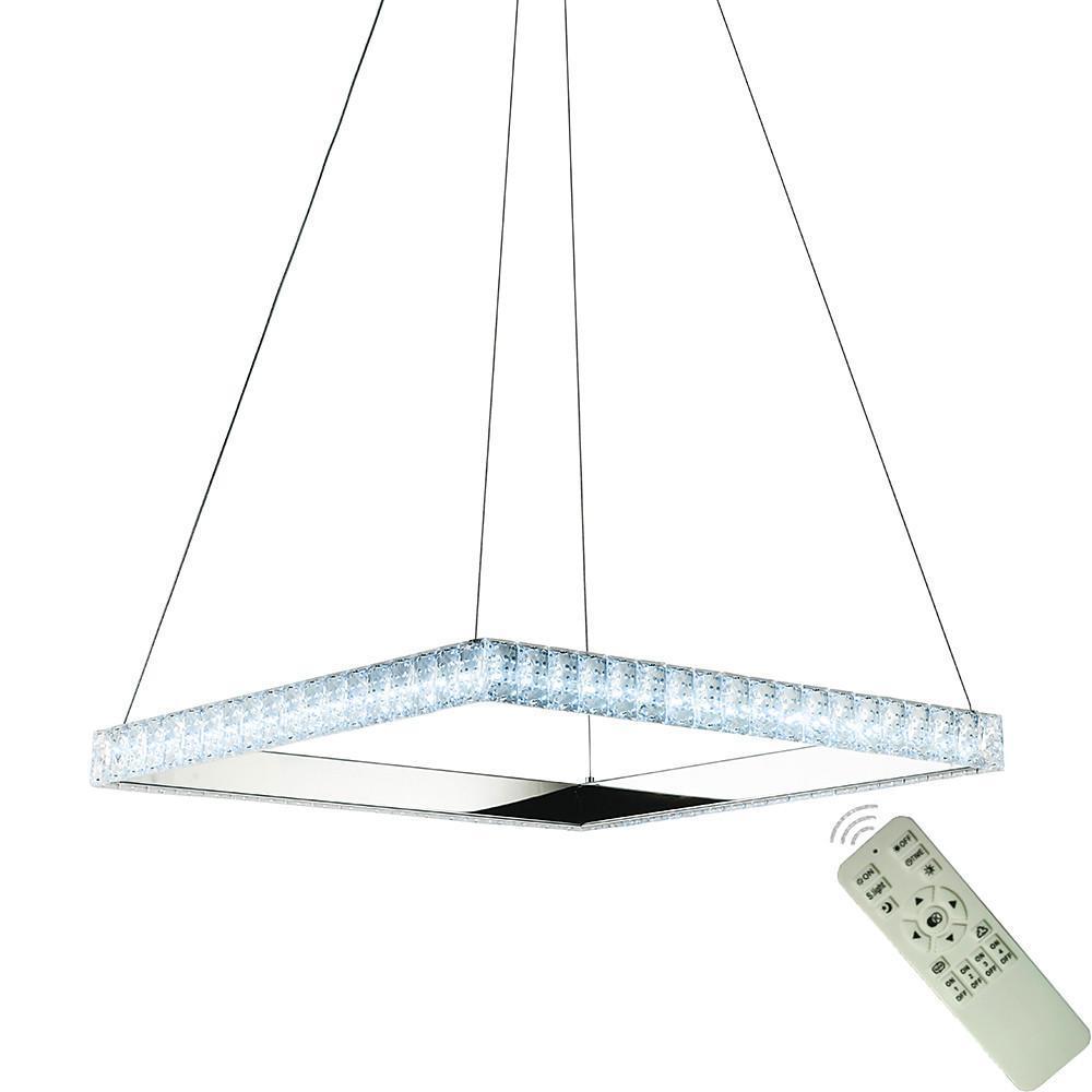 Modern Square Crystal LED Chandelier Electroplated Metal Pendant Light Fixture for Living Room