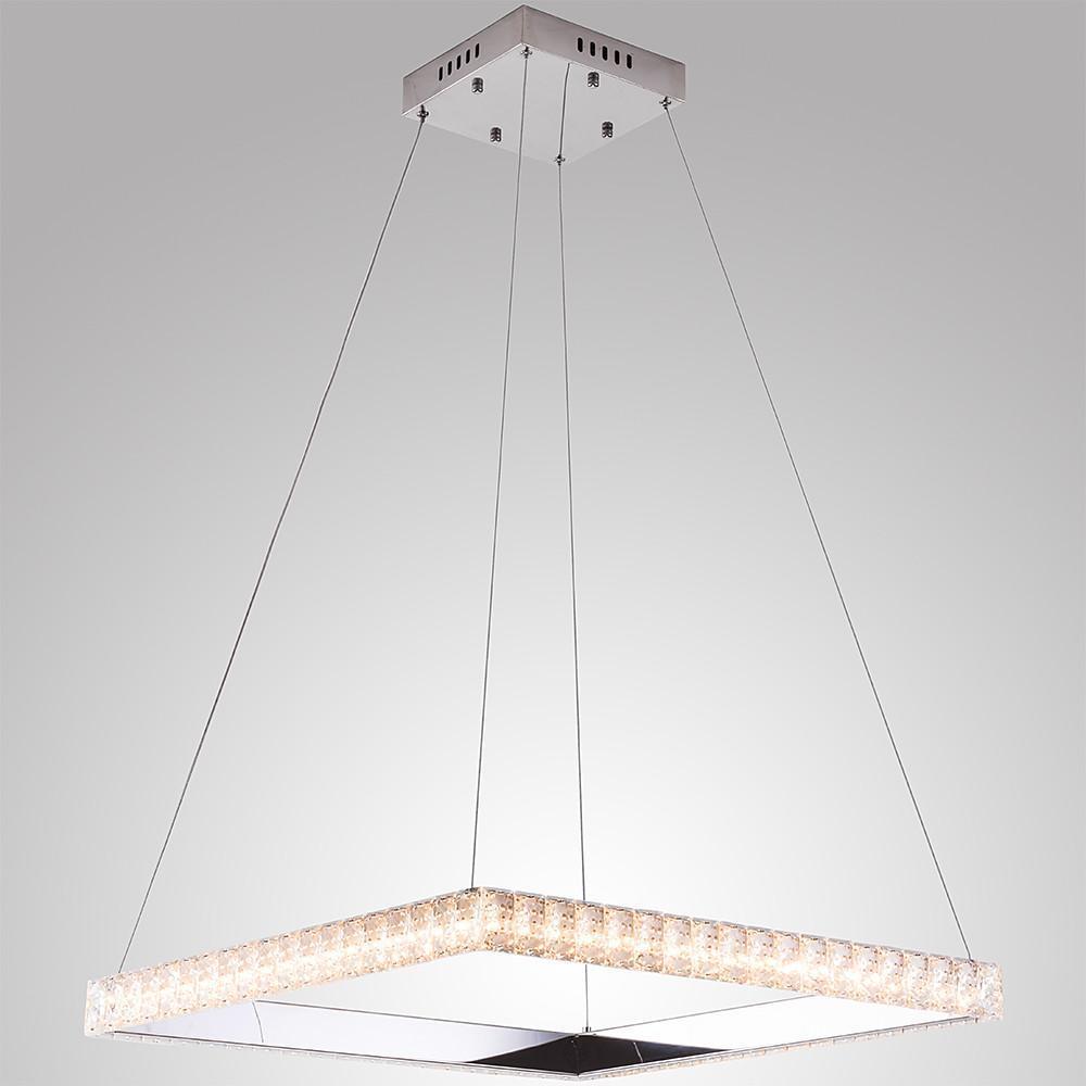 Modern Square Crystal LED Chandelier Electroplated Metal Pendant Light Fixture for Living Room