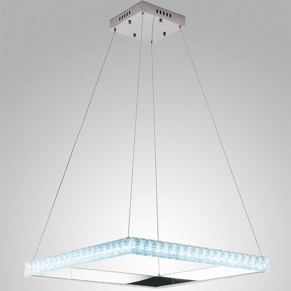 Modern Square Crystal LED Chandelier Electroplated Metal Pendant Light Fixture for Living Room