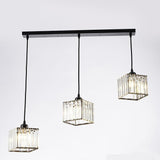 Modern Square Crystal Pendant Light Geometric Metal Ceiling Hanging Lamp for Hallway