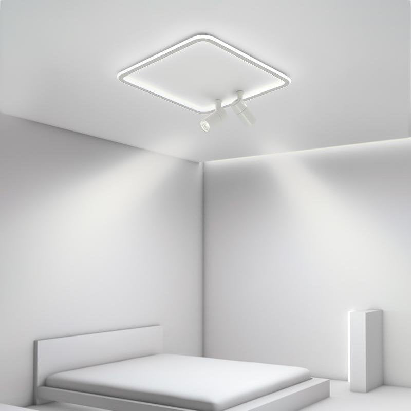 Modern Square Industrial Flush Mount LED Ceiling Light with Dual Spotlights