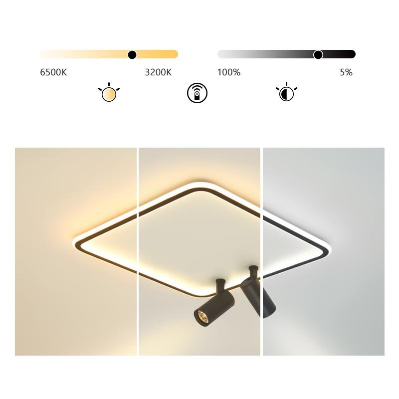 Modern Square Industrial Flush Mount LED Ceiling Light with Dual Spotlights