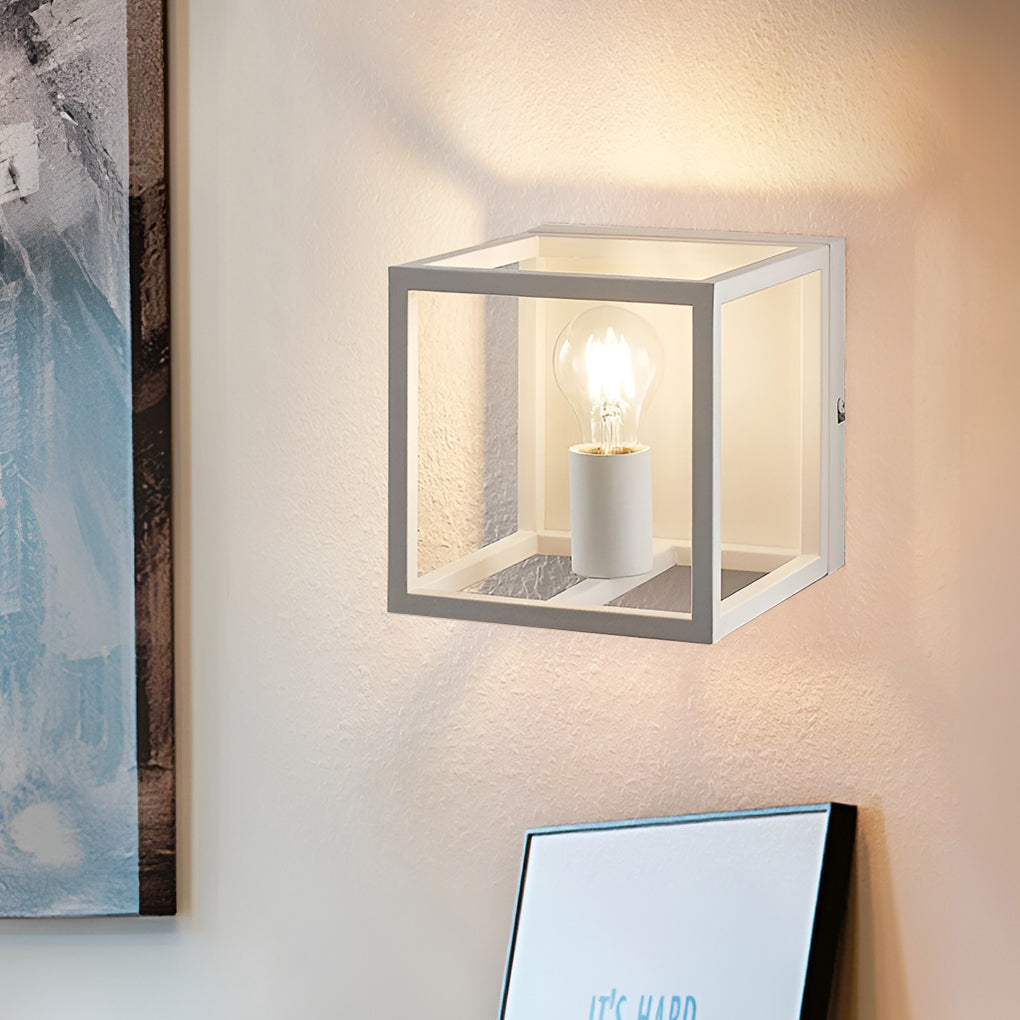 Modern Square Iron Frame Wall Sconce Lighting for Hallway and Bedroom Decor
