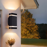 Modern Square LED Up and Down Outdoor Wall Sconce Waterproof Aluminum Porch Light Black