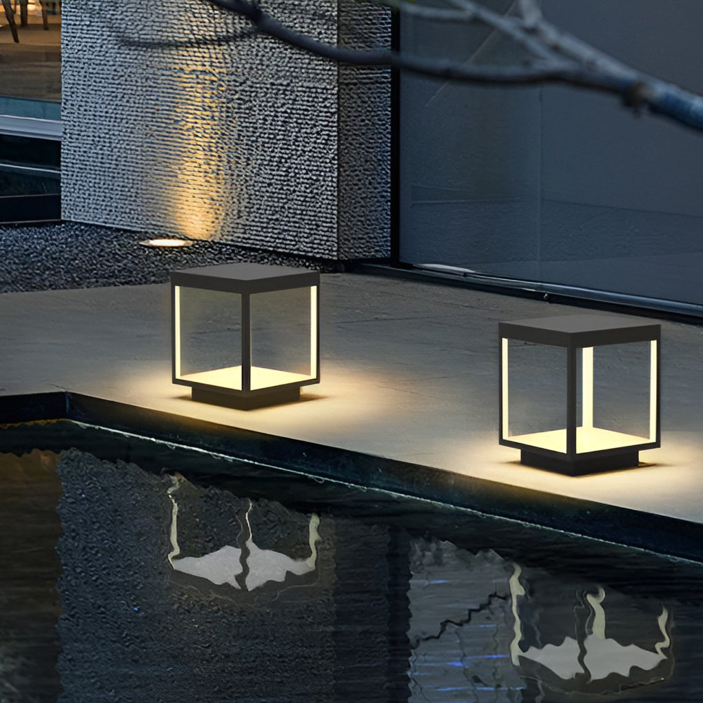 Modern Square Open Frame Outdoor LED Solar Post Light for Garden and Pathway
