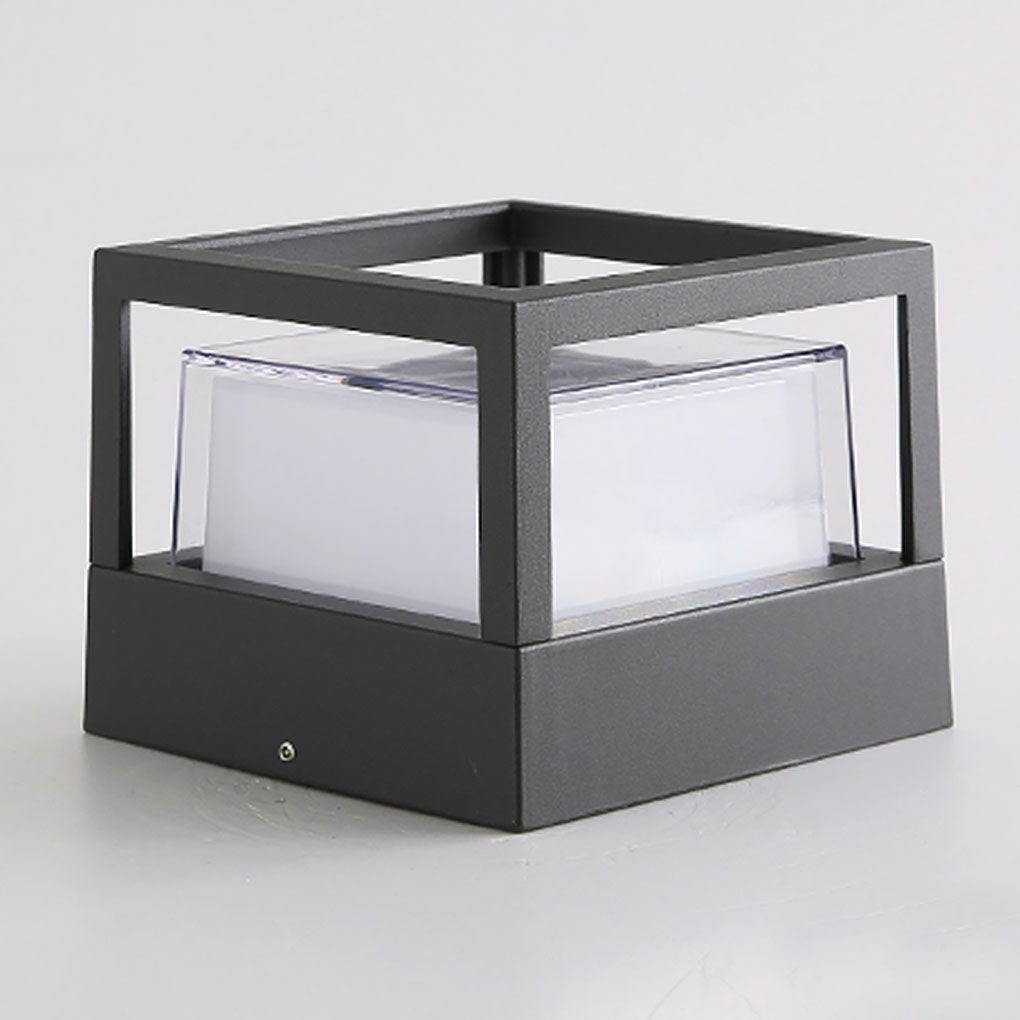 Modern Square Outdoor LED Pier Mount Post Light with Dual Layer Shade for Courtyards