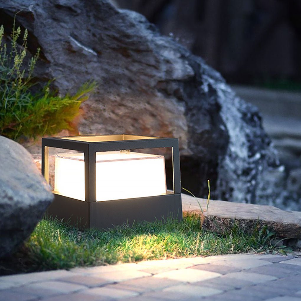 Modern Square Outdoor LED Pier Mount Post Light with Dual Layer Shade for Courtyards