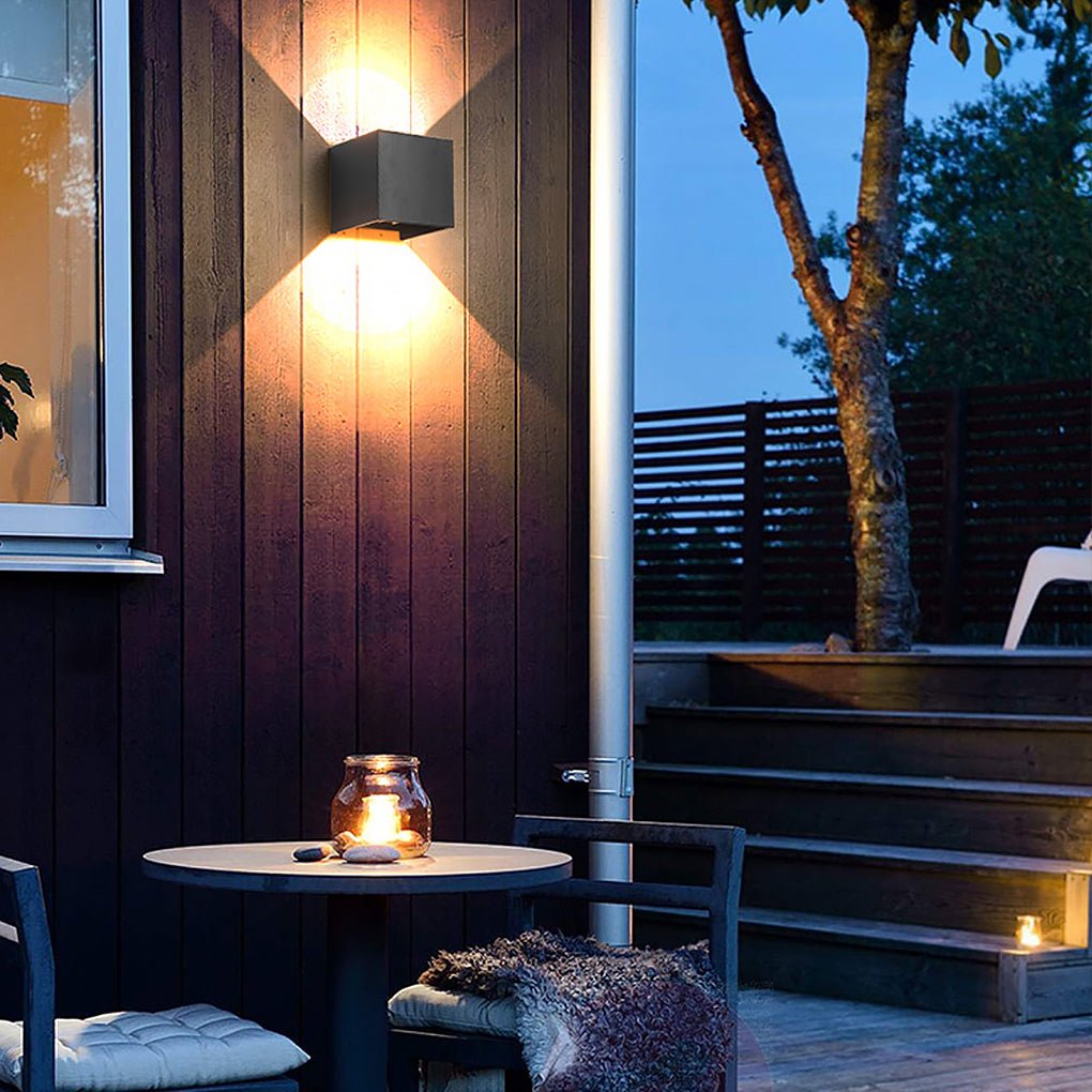 Modern Square Outdoor Wall Sconce Adjustable Beam Angle Waterproof Exterior Up and Down LED Lighting