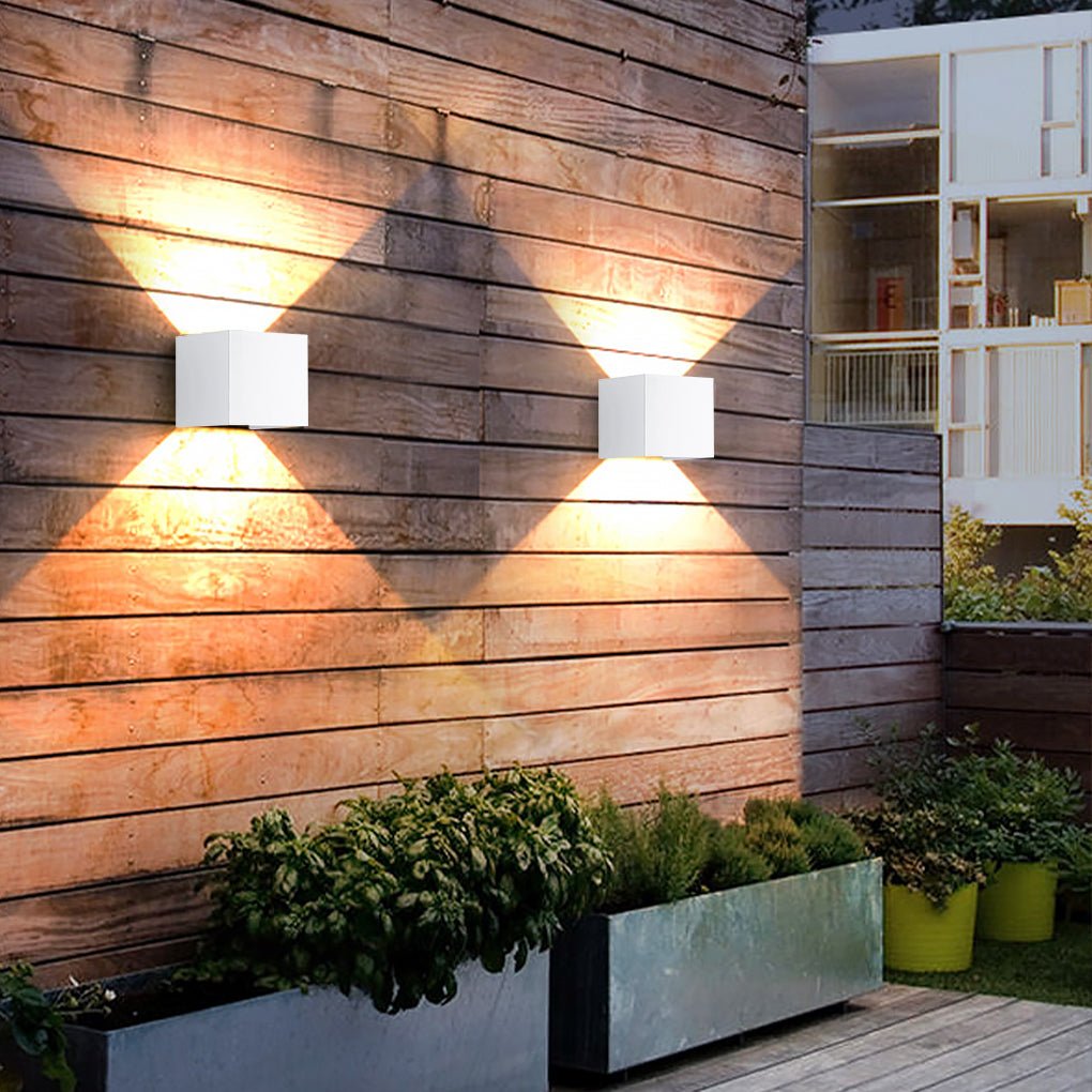 Modern Square Outdoor Wall Sconce Adjustable Beam Angle Waterproof Exterior Up and Down LED Lighting