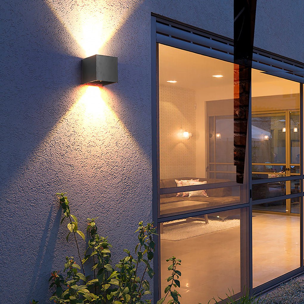 Modern Square Outdoor Wall Sconce Adjustable Beam Angle Waterproof Exterior Up and Down LED Lighting