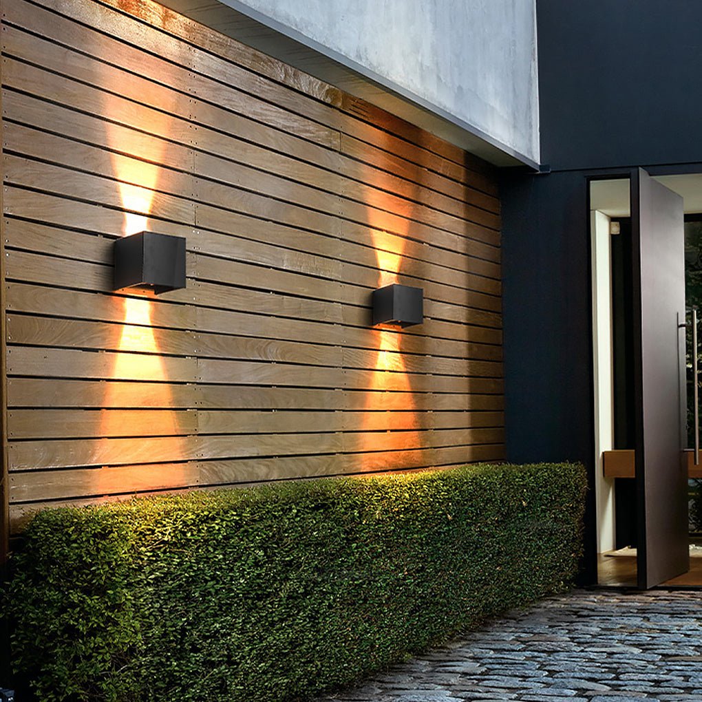 Modern Square Outdoor Wall Sconce Adjustable Beam Angle Waterproof Exterior Up and Down LED Lighting