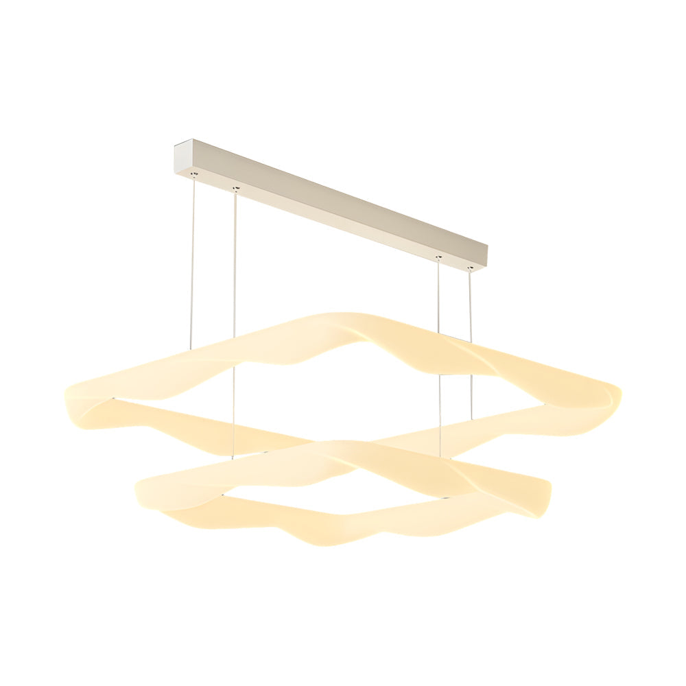 Modern Square Ring LED Chandelier Cream Style Three Step Dimming White Pendant Light
