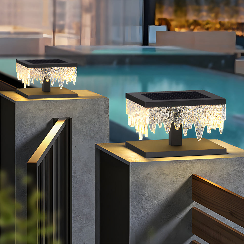 Modern Square Solar Fence Post Light Waterproof Black LED Outdoor Column Cap Lamp for Garden