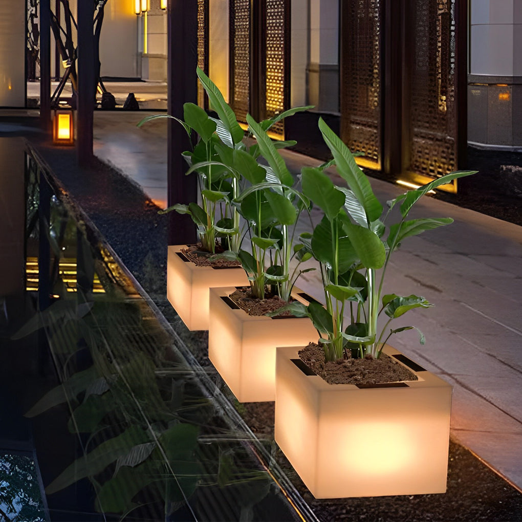 Modern Square Solar LED Flower Pot Light Waterproof Outdoor Garden Decorative Planter