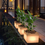 Modern Square Solar LED Flower Pot Light Waterproof Outdoor Garden Decorative Planter