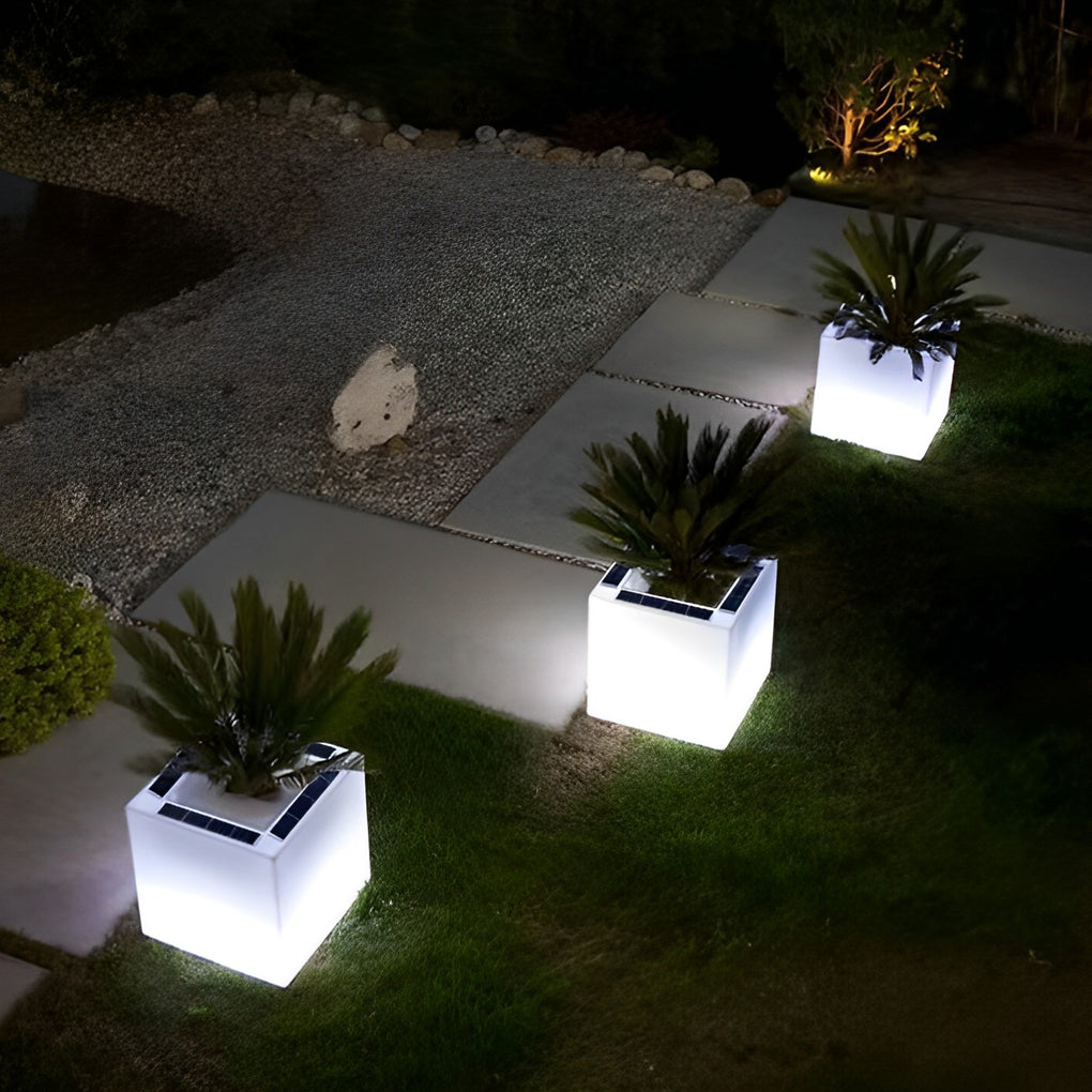 Modern Square Solar LED Flower Pot Light Waterproof Outdoor Garden Decorative Planter