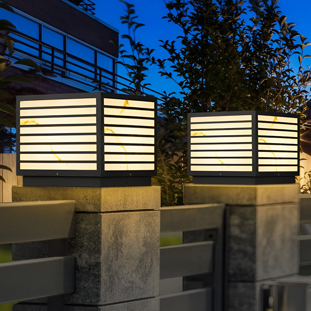 Modern Square Solar LED Outdoor Post Light IP65 Waterproof Pillar Lantern for Deck
