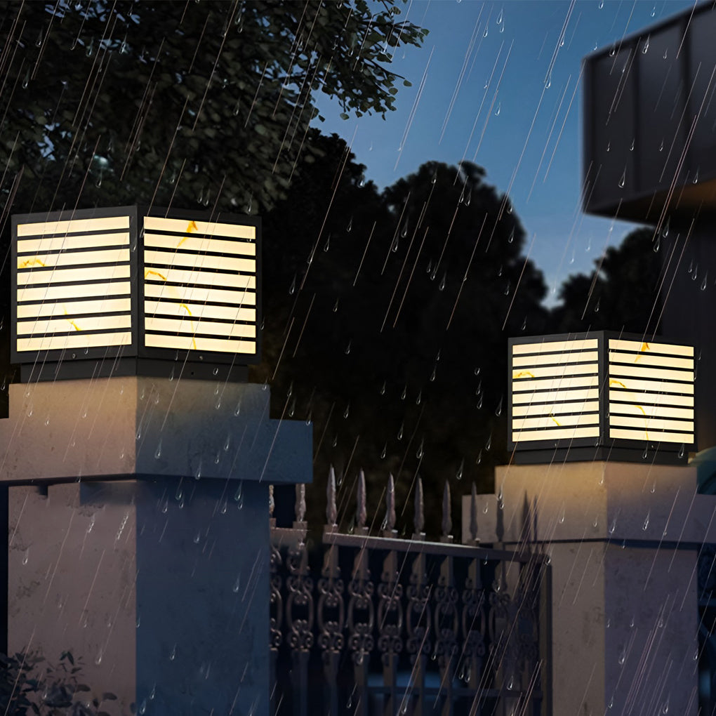 Modern Square Solar LED Outdoor Post Light IP65 Waterproof Pillar Lantern for Deck