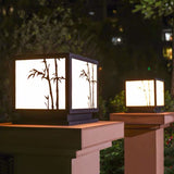 Modern Square Solar Pillar Light Waterproof Outdoor Post Lamp with Bamboo Design Acrylic Shade