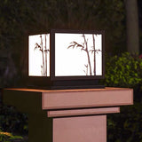 Modern Square Solar Pillar Light Waterproof Outdoor Post Lamp with Bamboo Design Acrylic Shade